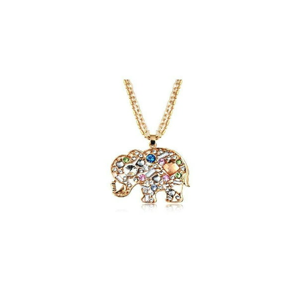 Sweet Elephant Family Necklace Crystal Rhinestone Pendant Fashion Jewelry Gift 